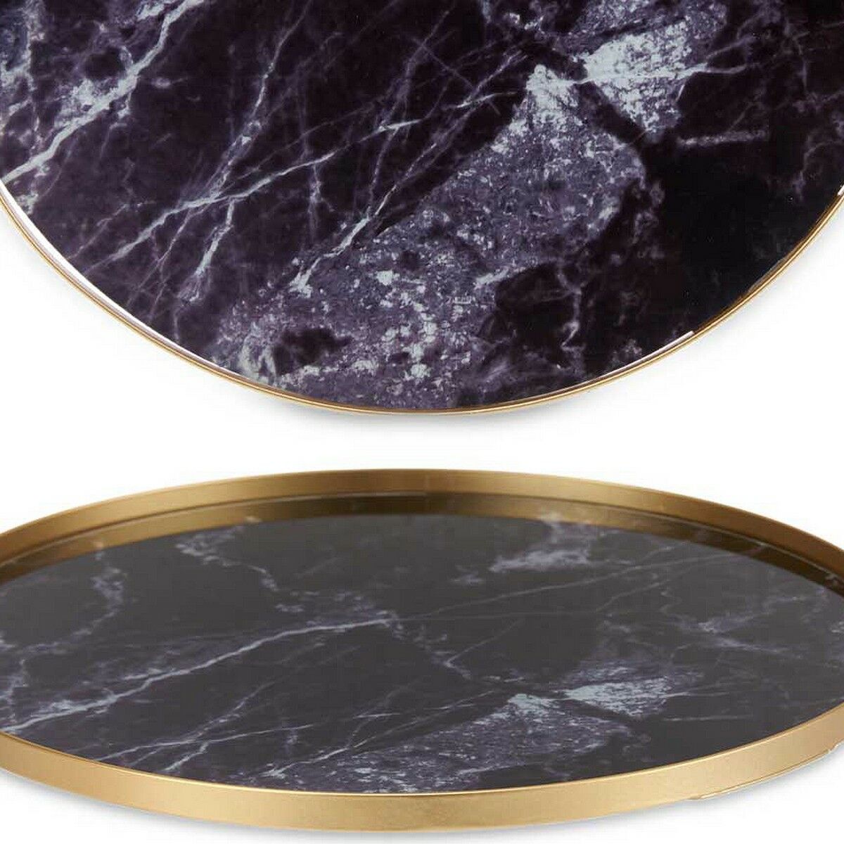 Bricka Marmor Med handtag Svart Gyllene Metall Glas (30 x 5 x 30 cm) - 3