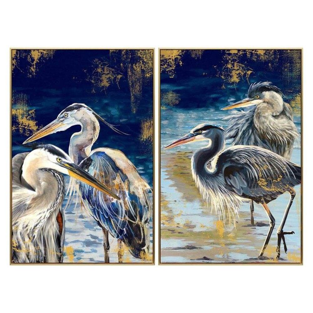 Tavla DKD Home Decor 63 x 3,5 x 93 cm Orientalisk Lackad Häger (2 antal)