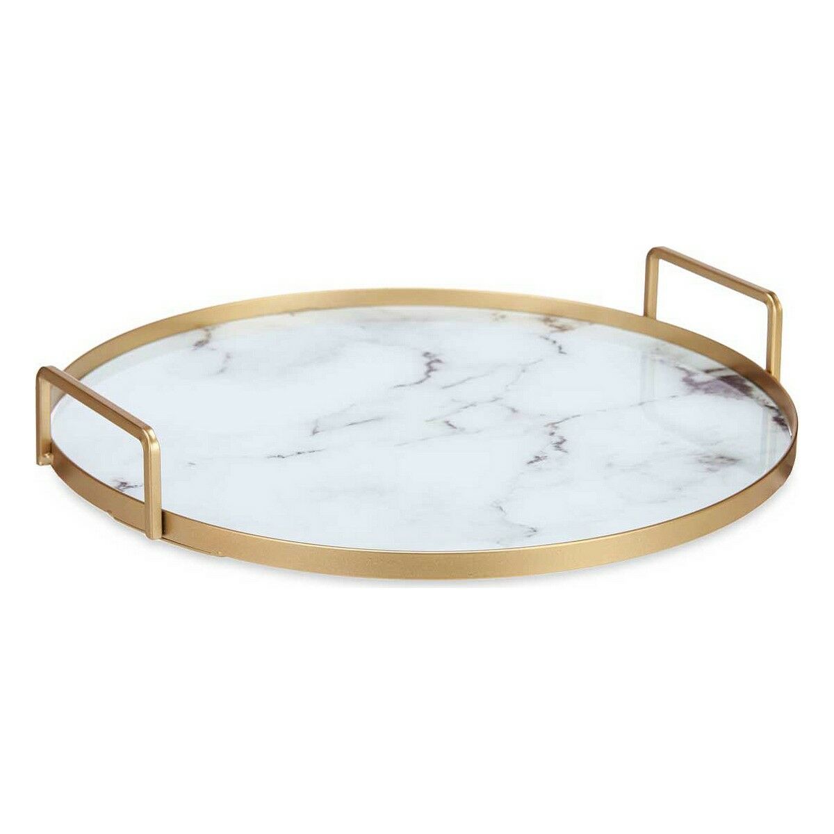 Bricka Marmor Med handtag Gyllene Metall Vit Glas (30 x 4,5 x 30 cm)