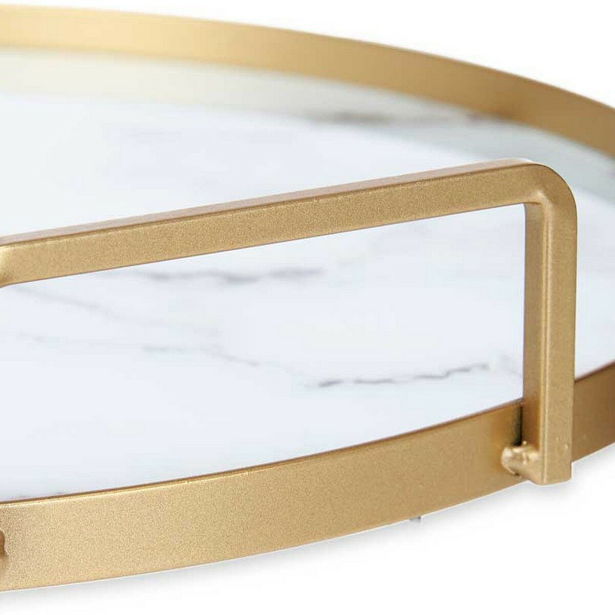 Bricka Marmor Med handtag Gyllene Metall Vit Glas (30 x 4,5 x 30 cm) - 2