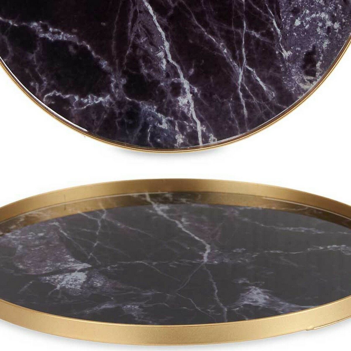 Bricka Marmor Med handtag Svart Gyllene Metall Glas (25 x 4 x 25 cm) - 3