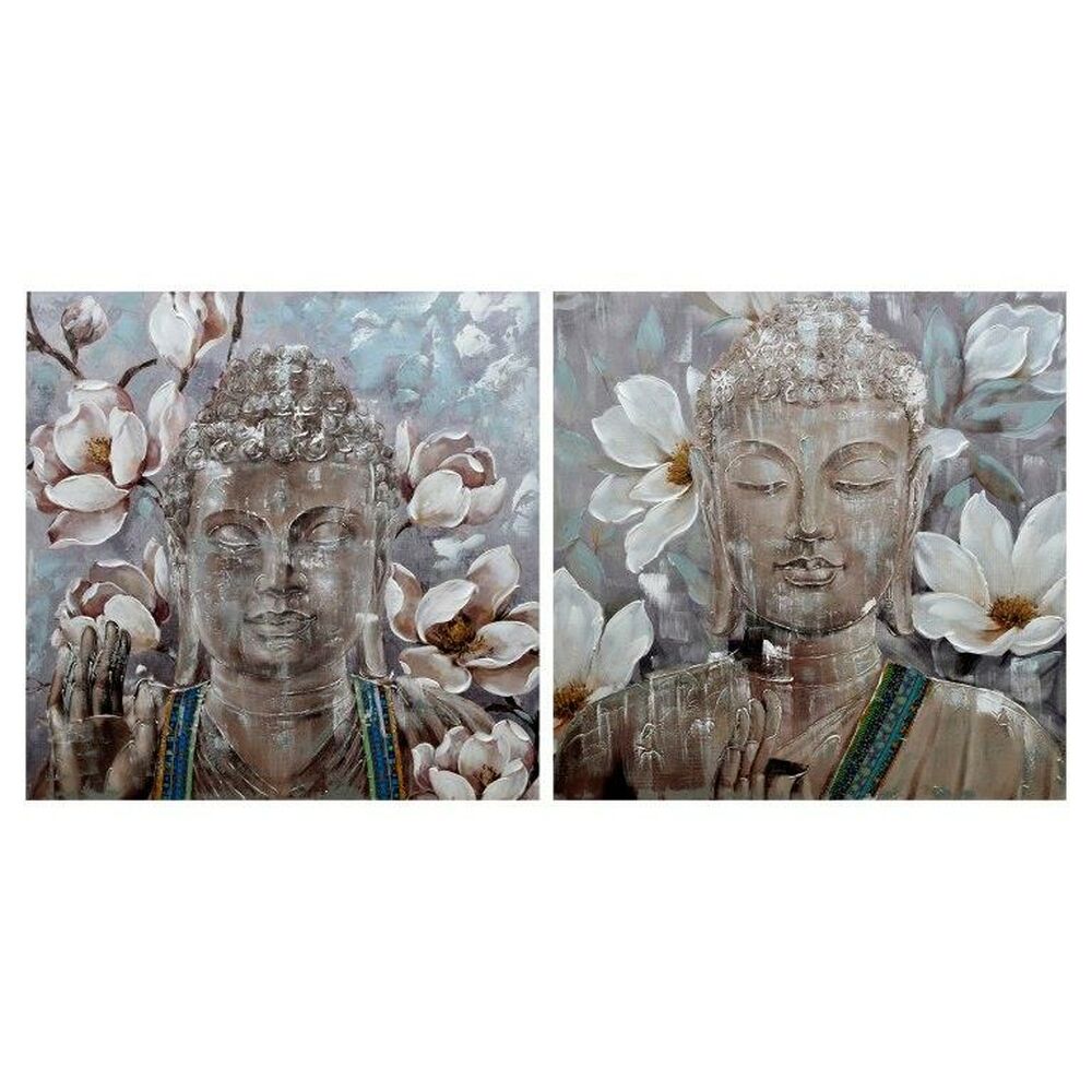 Tavla DKD Home Decor Virágok Blommig Orientalisk 100 x 3 x 100 cm (2 antal) - 2