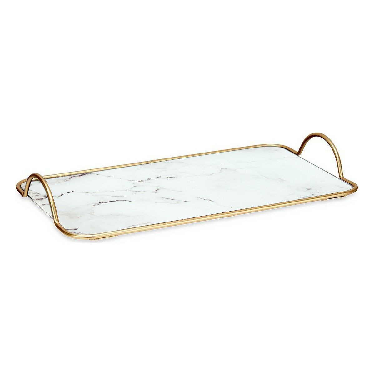 Bricka Marmor Med handtag Gyllene Metall Vit Glas (35 x 4 x 20 cm)