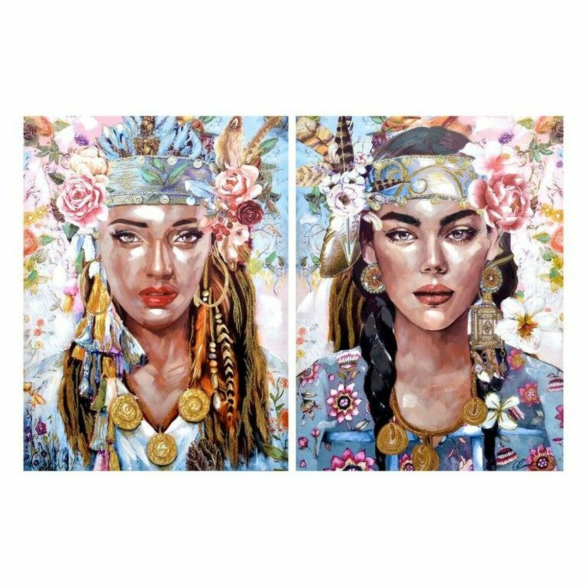 Tavla DKD Home Decor 90 x 3 x 120 cm Virágok Boho (2 antal) - 3