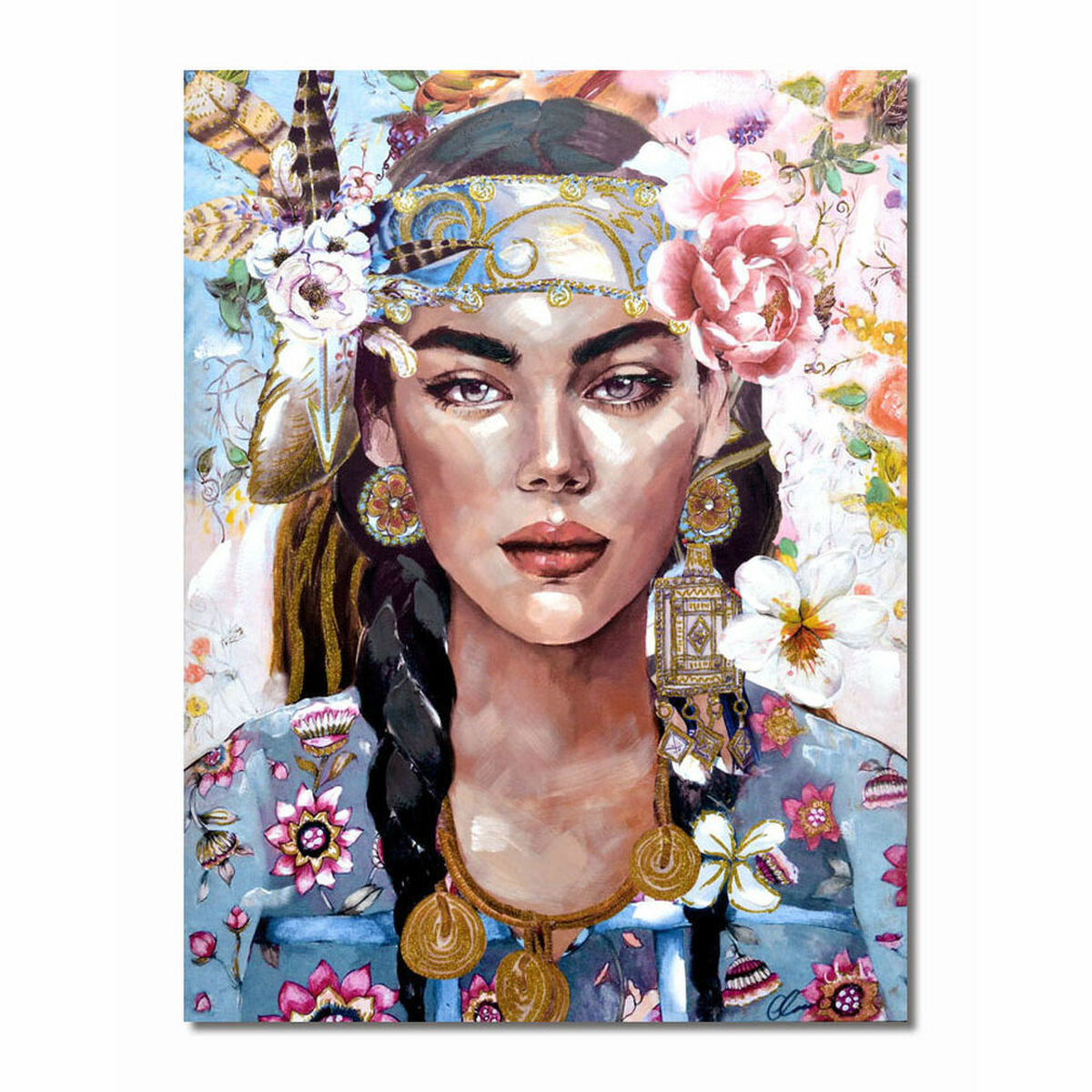 Tavla DKD Home Decor 90 x 3 x 120 cm Virágok Boho (2 antal) - 4