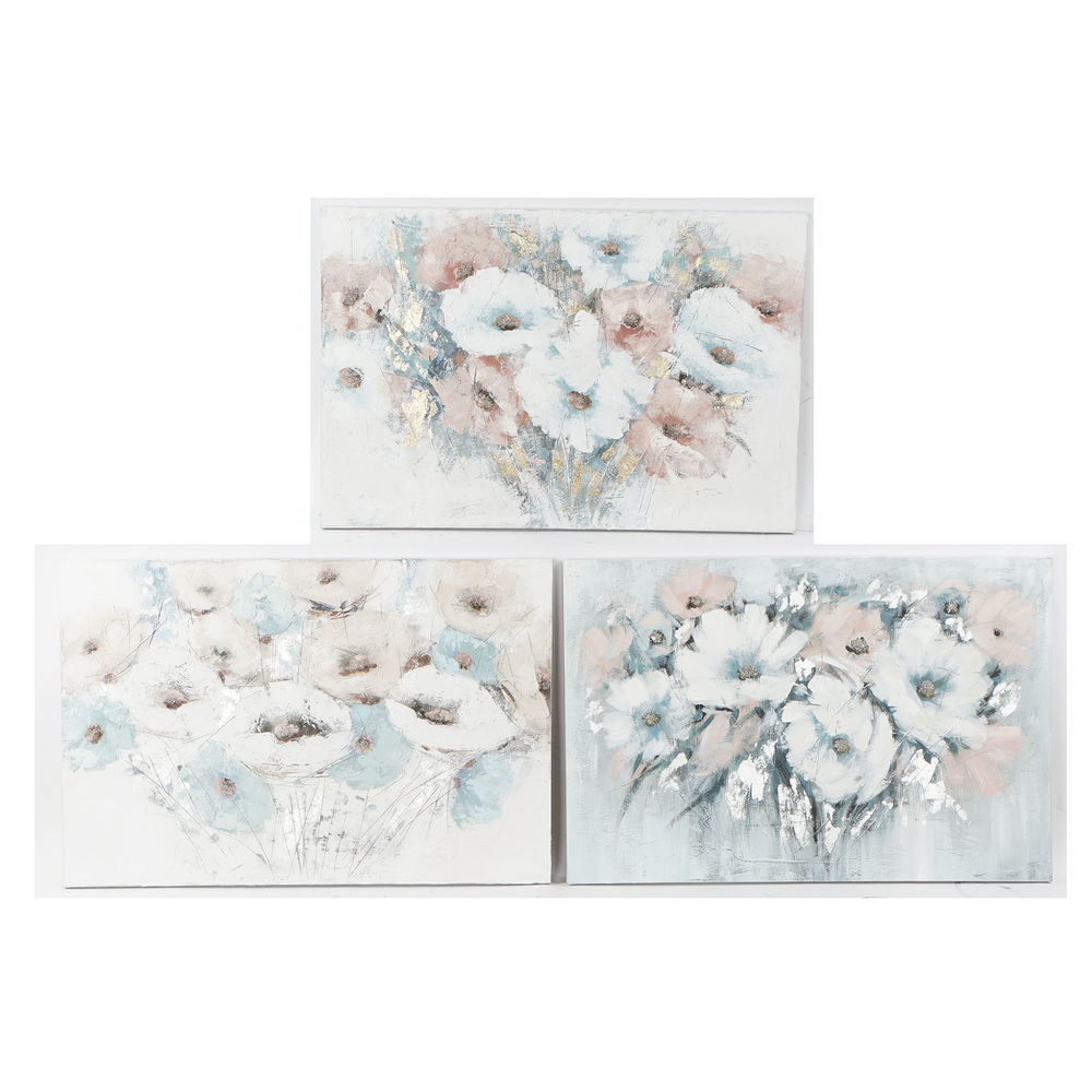 Tavla DKD Home Decor 120 x 3,5 x 80 cm Virágok Shabby Chic (3 Delar)