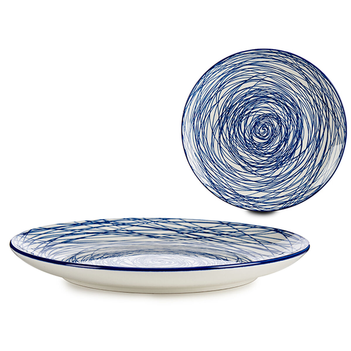 Platt skål Ränder Blå Vit Porslin 24 x 2,8 x 24 cm (6 antal) - 2