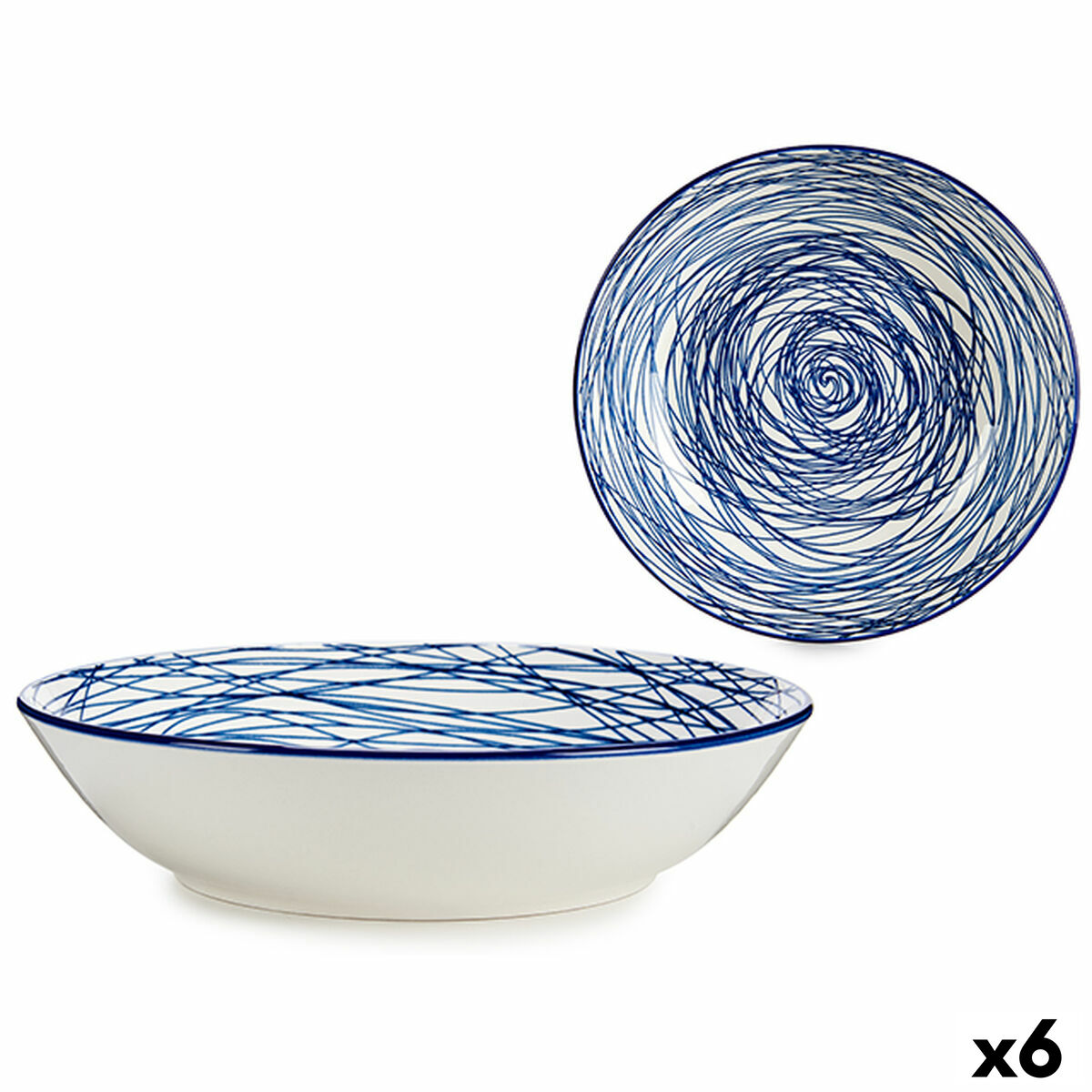 Djup tallrik Ränder Porslin Blå Vit 6 antal (20 x 4,7 x 20 cm)