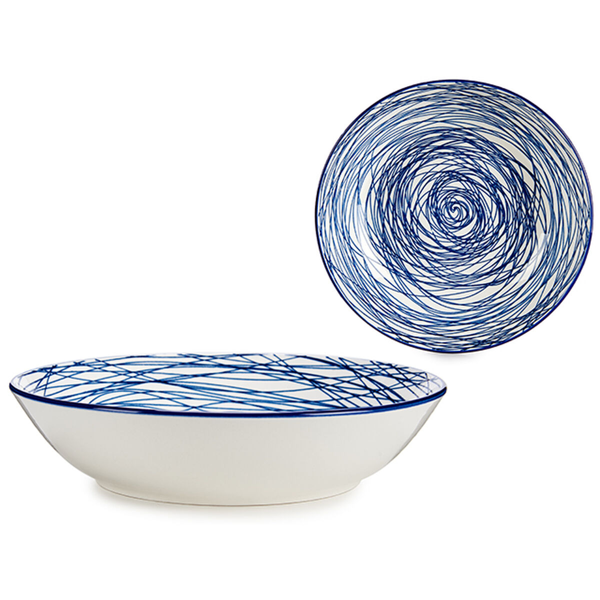 Djup tallrik Ränder Porslin Blå Vit 6 antal (20 x 4,7 x 20 cm) - 2