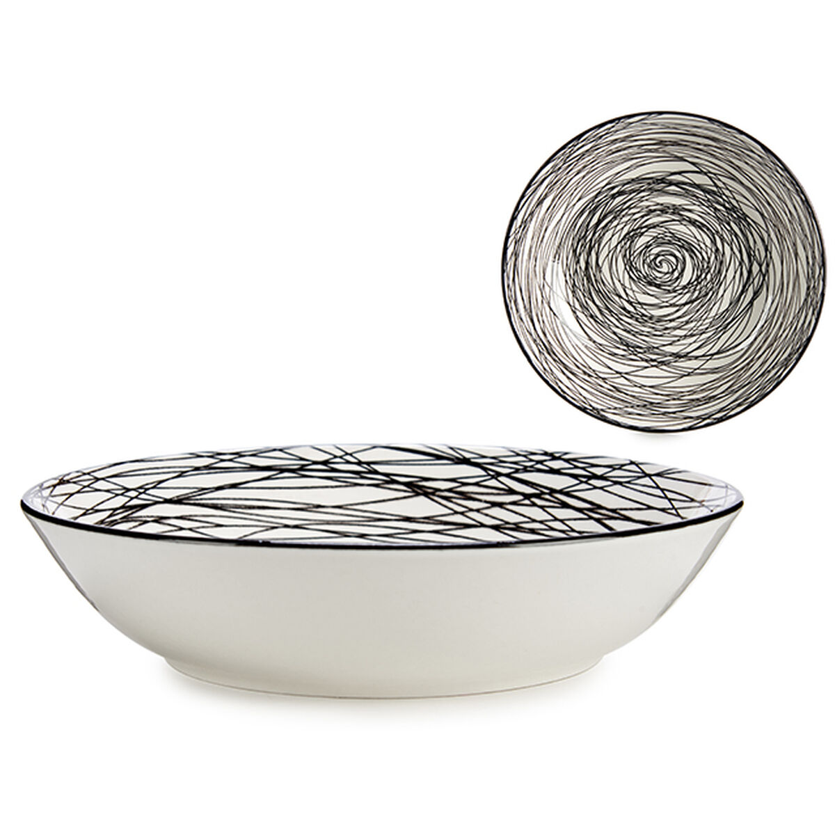 Djup tallrik Ränder Porslin Svart Vit 6 antal (20 x 4,7 x 20 cm) - 2