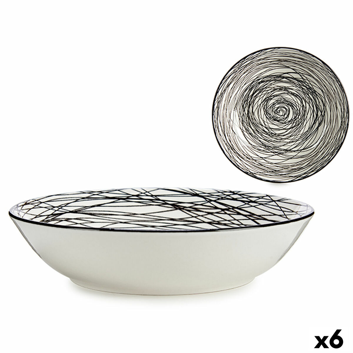 Djup tallrik Ränder Porslin Svart Vit 6 antal (20 x 4,7 x 20 cm)
