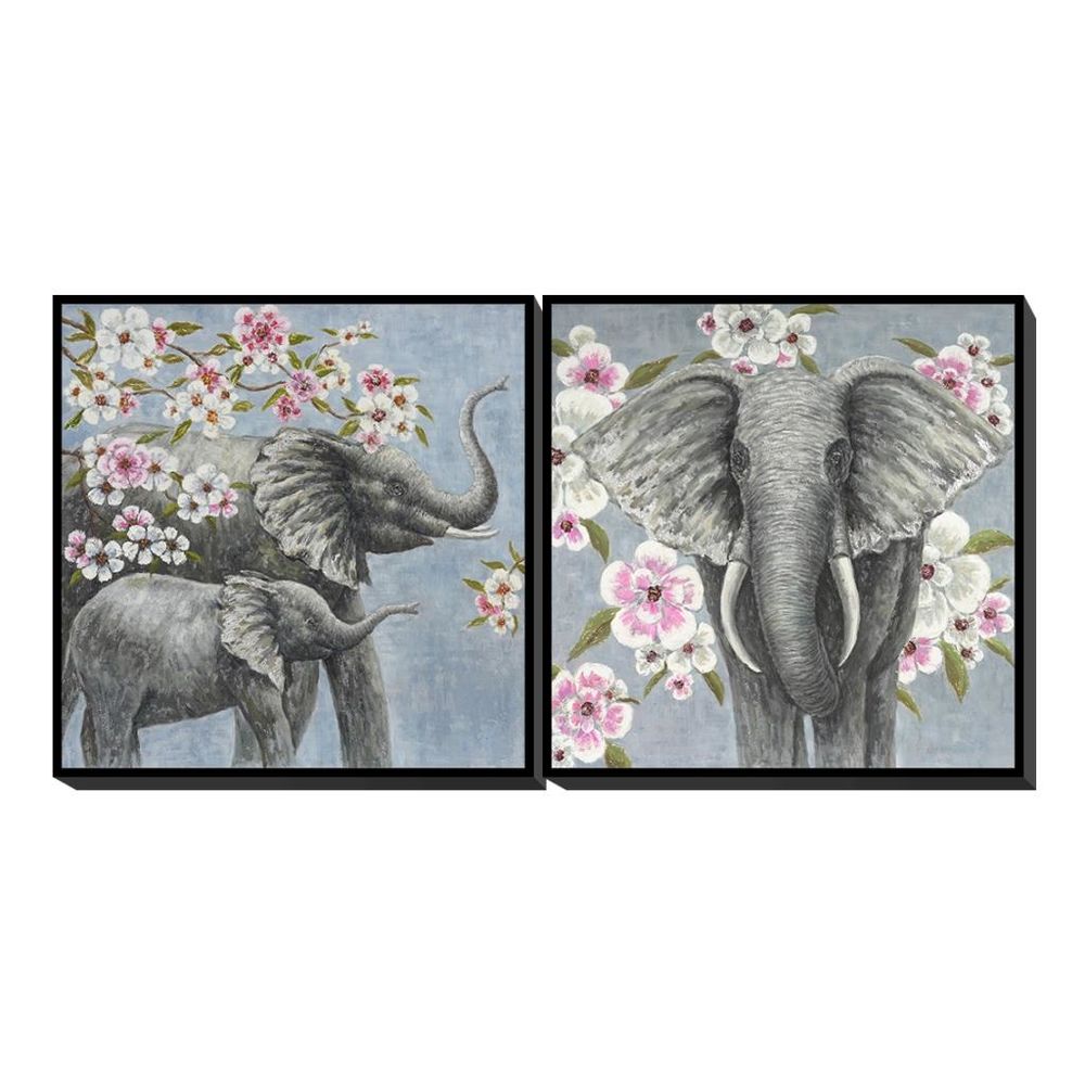 Tavla DKD Home Decor Elefant 100 x 3,5 x 100 cm Kolonial Virágok (2 antal)