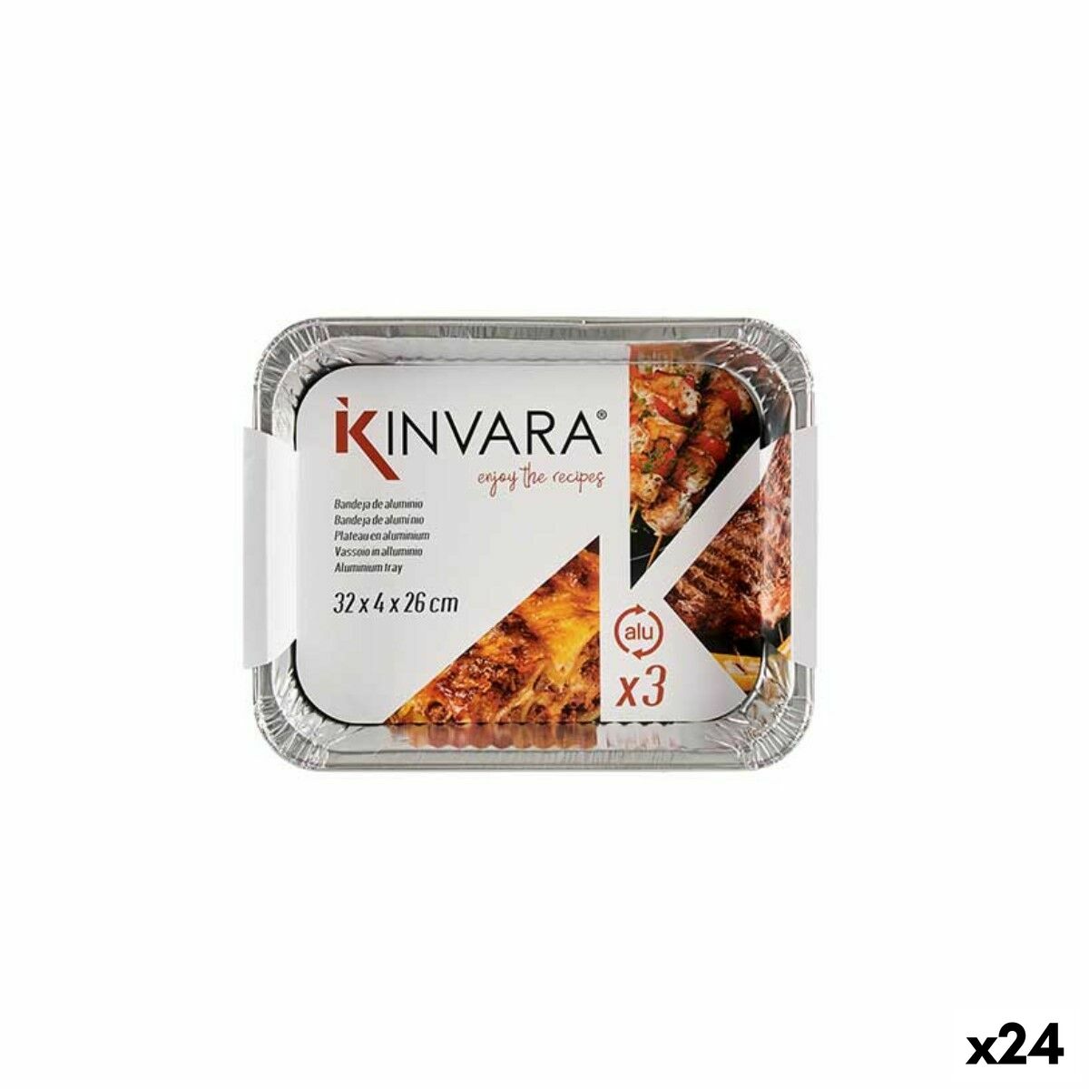 Uppsättning med Brickor Silvrig Aluminium 24 antal (32,5 x 26 x 3,8 cm)