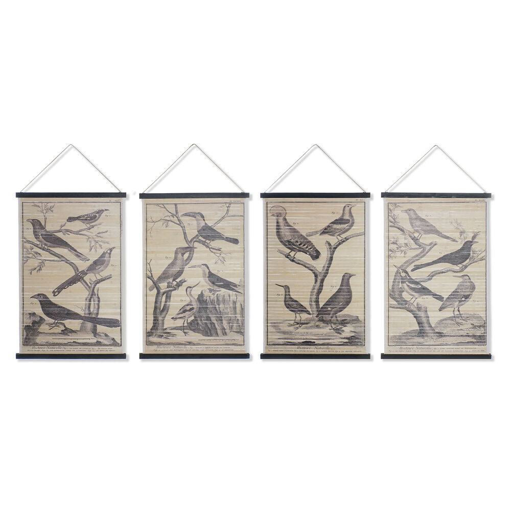 Kanvas DKD Home Decor Fåglar 60 x 2 x 90 cm Cottage (4 Delar)