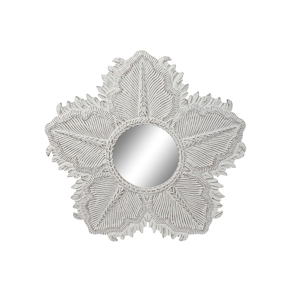 Väggspegel DKD Home Decor ES-161576 Vit Trä MDF Löv av en växt Bali 112 x 2,5 x 112 cm