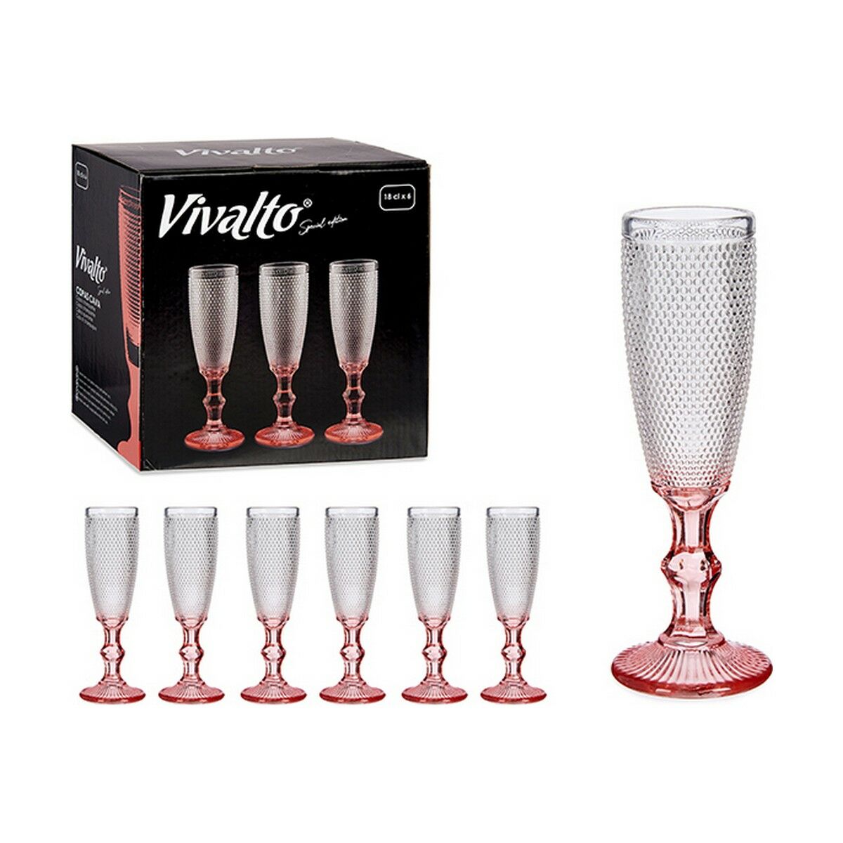 Champagneglas Rosa Transparent Glas 6 antal (180 ml) - 2