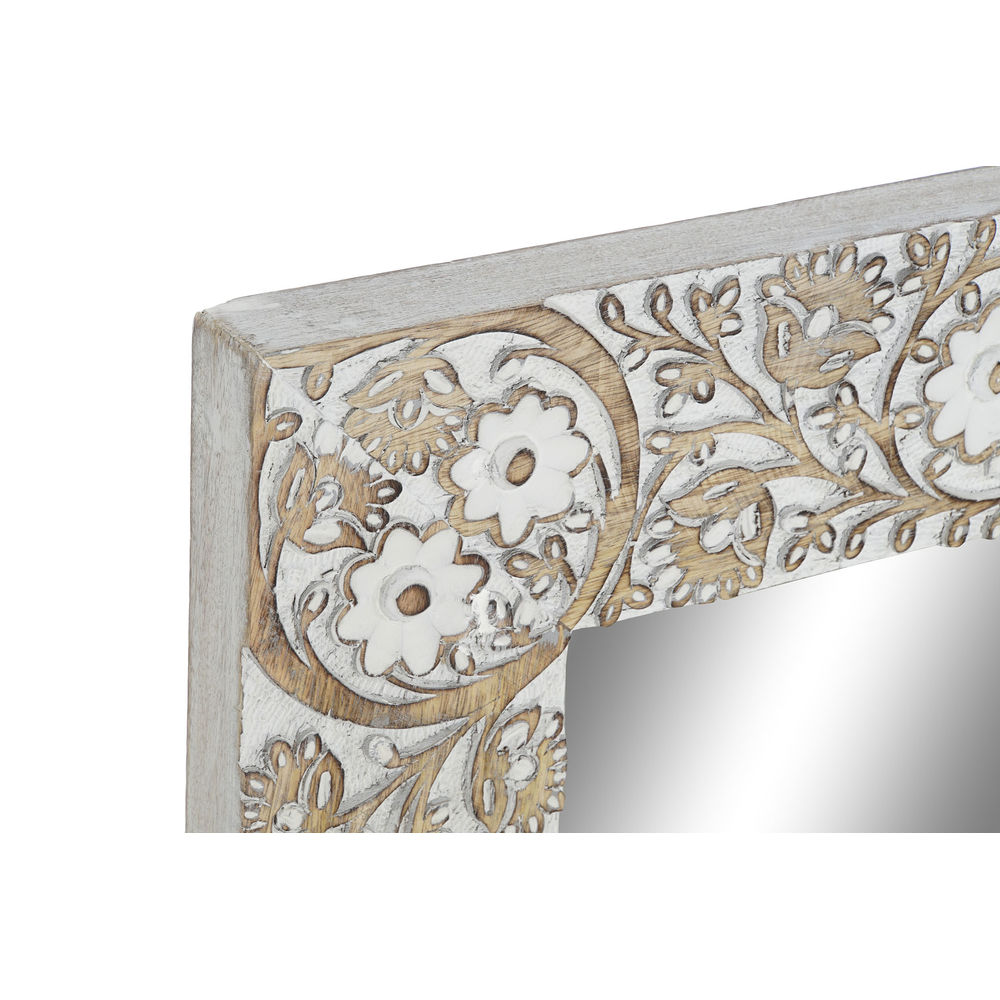 Väggspegel DKD Home Decor Vit Naturell Glas Mangoträ Trä MDF Indier Avskalad 170 x 3 x 63 cm - 2