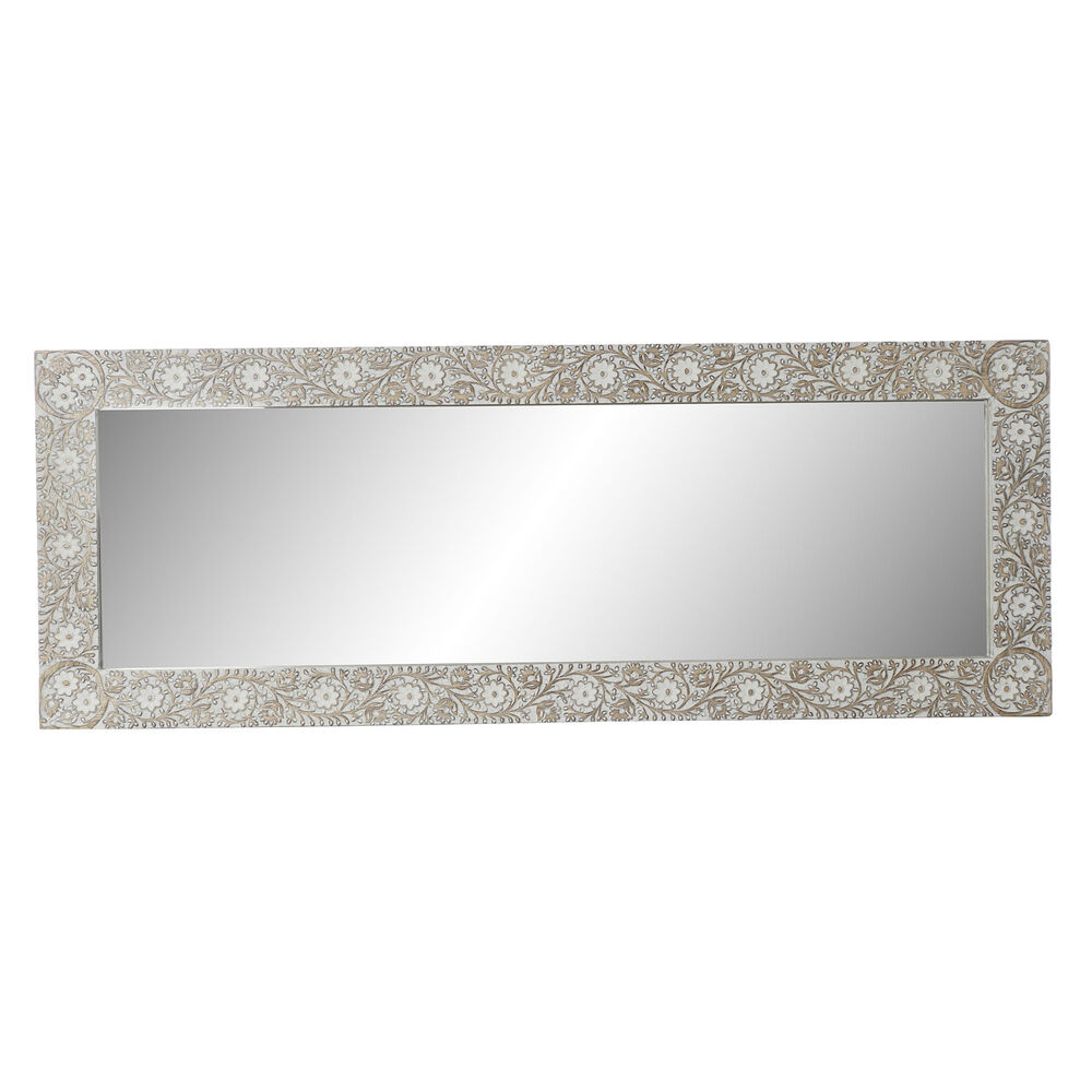 Väggspegel DKD Home Decor Vit Naturell Glas Mangoträ Trä MDF Indier Avskalad 170 x 3 x 63 cm