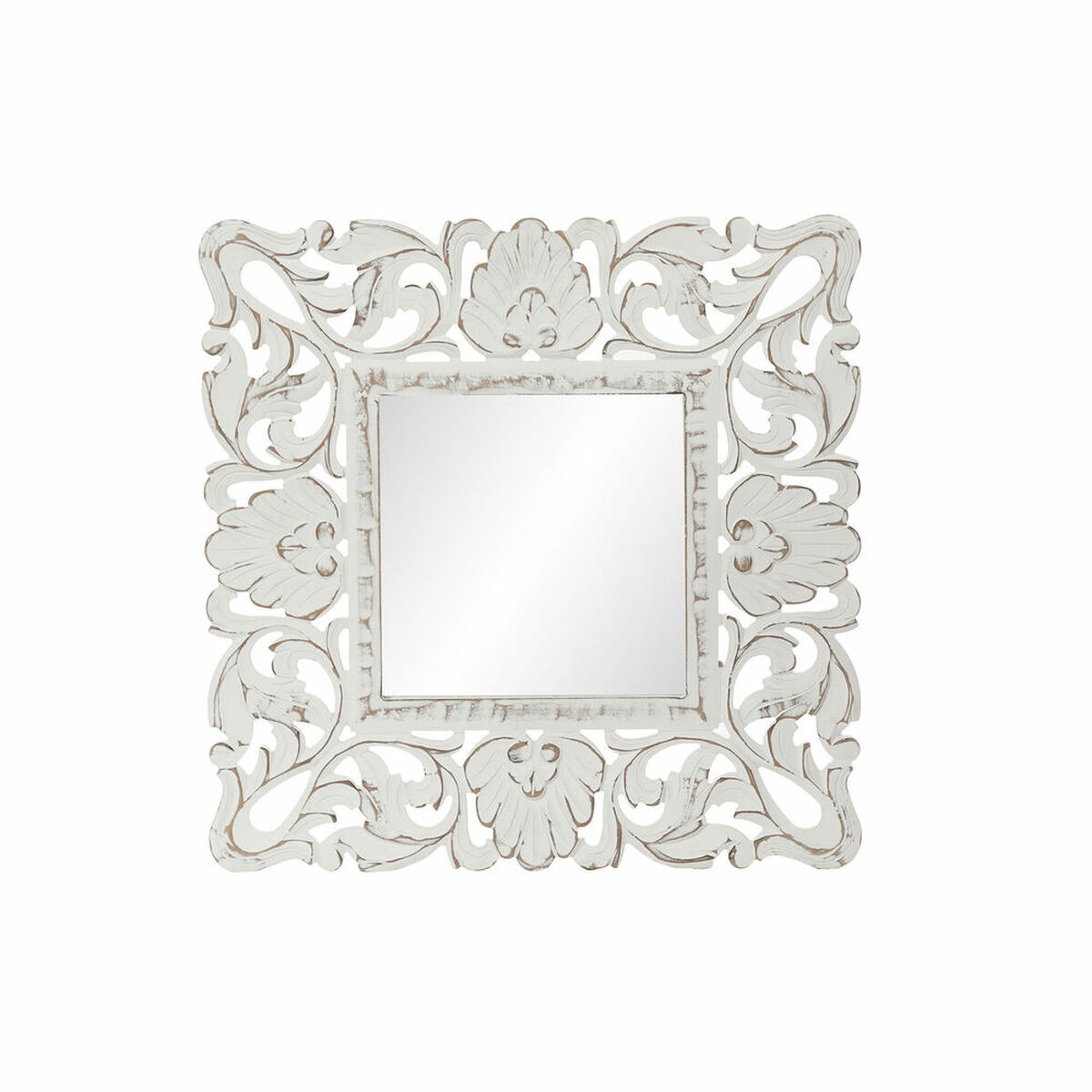 Väggspegel DKD Home Decor Vit Trä MDF Avskalad (60 x 2 x 60 cm)