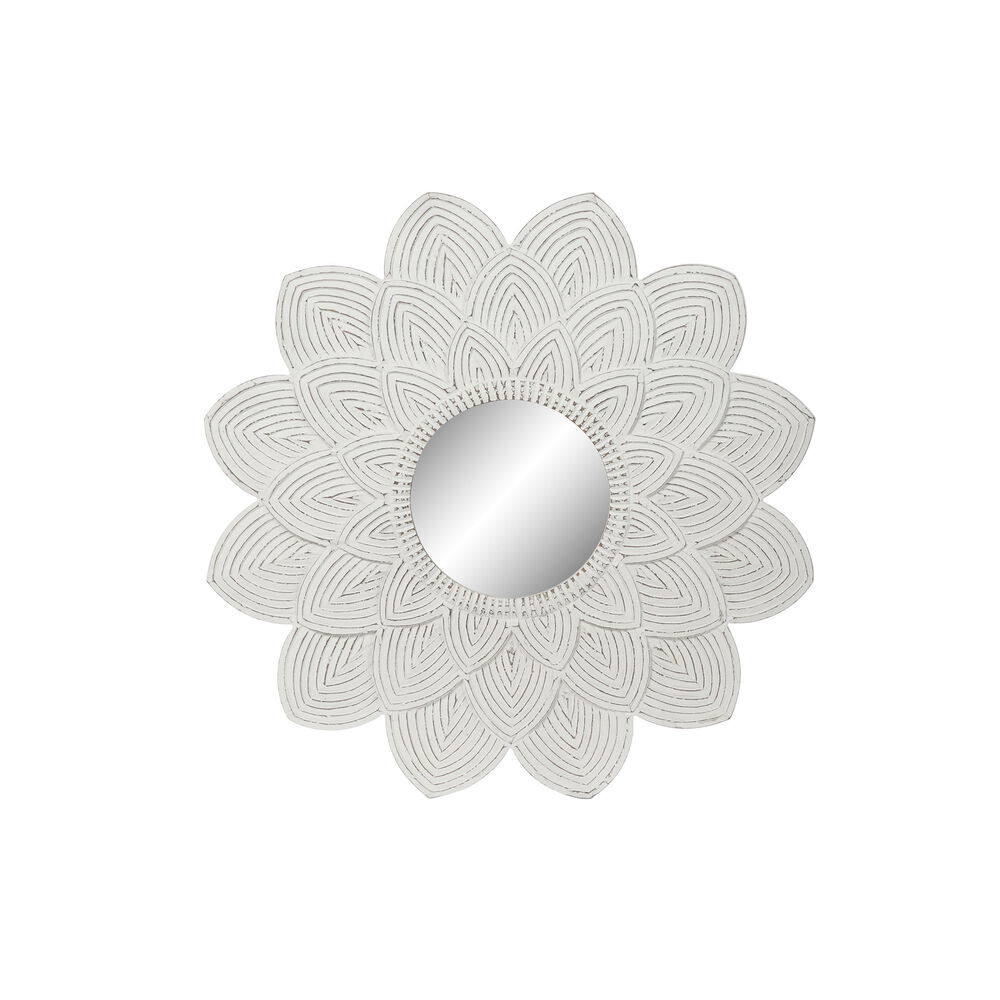 Väggspegel DKD Home Decor 8424001849970 Blomster Glas Vit Trä MDF Avskalad (120 x 2,5 x 120 cm)