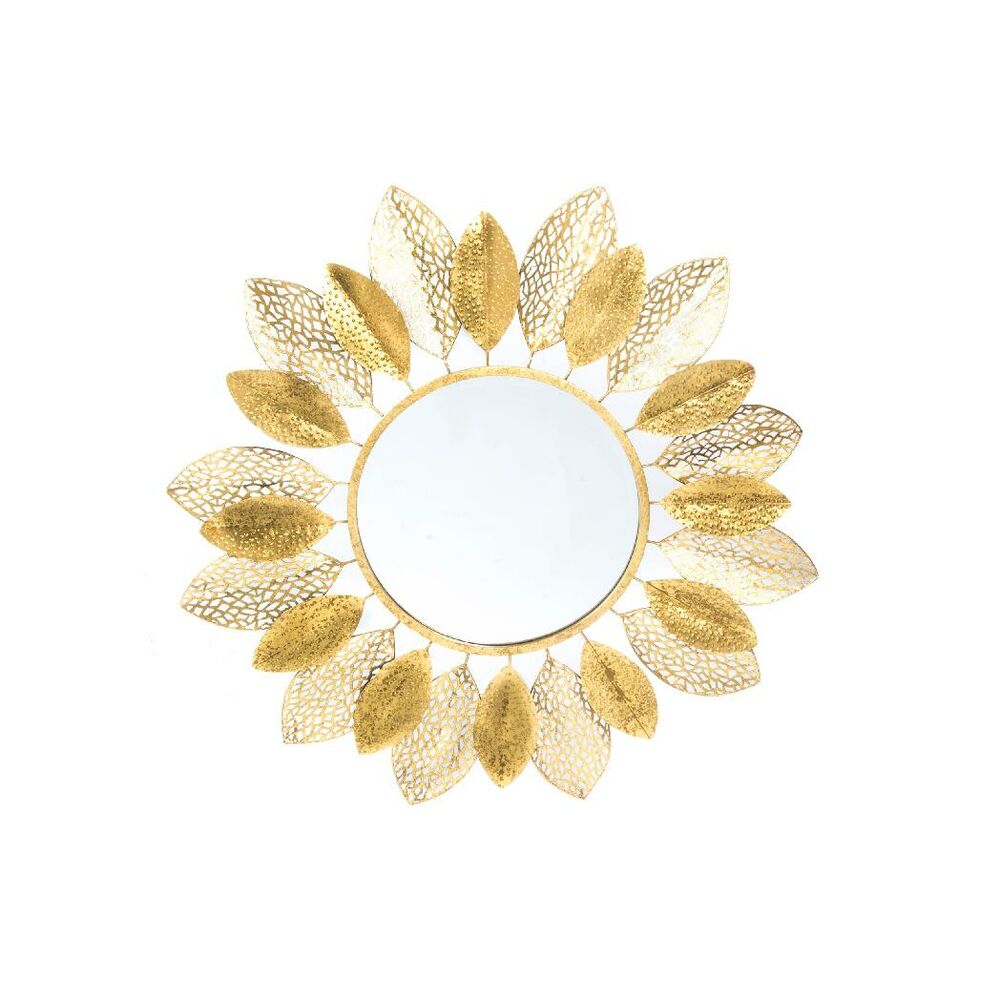 Väggspegel DKD Home Decor Multicolour Gyllene Metall Glas Löv av en växt 91 x 3,5 x 91 cm