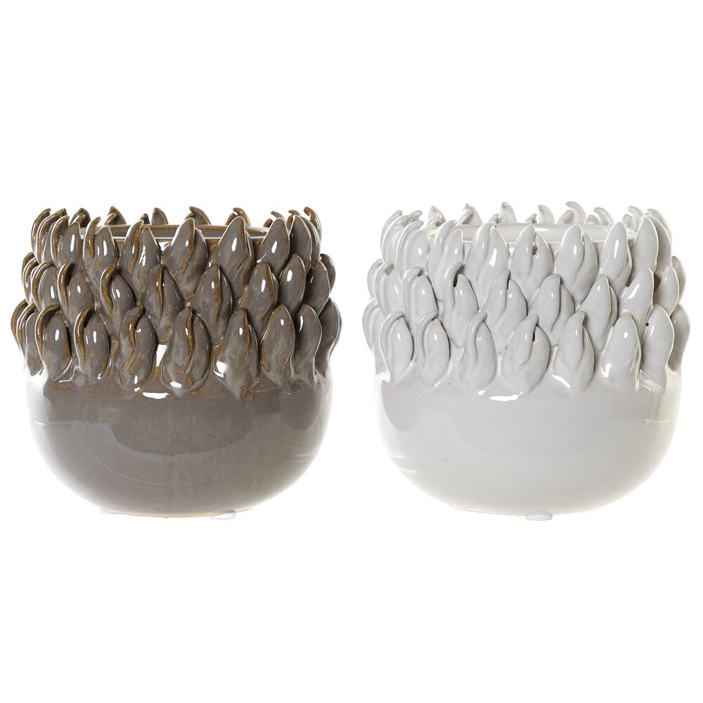 Vas DKD Home Decor Vit Grå Plast Stengods Modern 14 x 14 x 13 cm (2 antal)