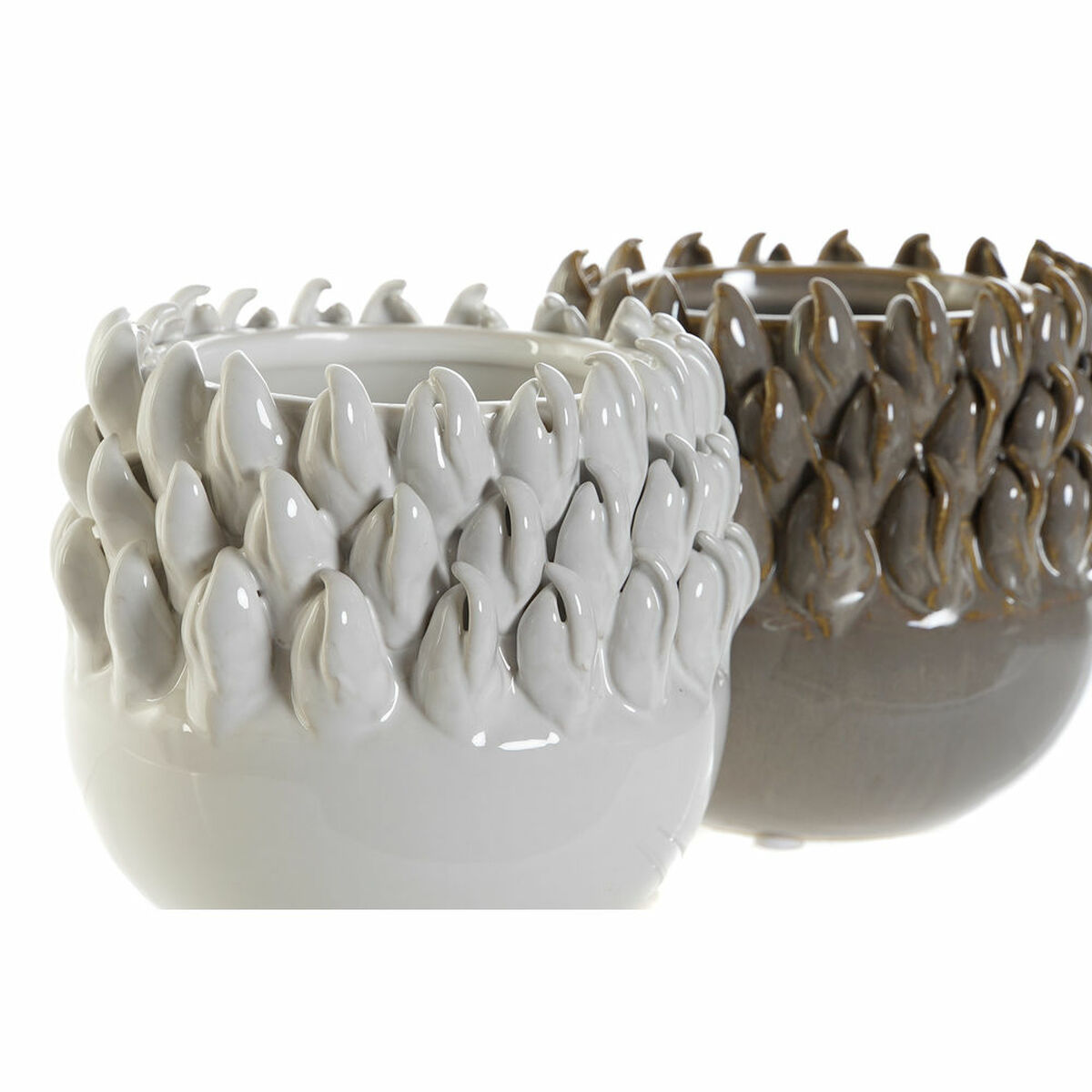 Vas DKD Home Decor Vit Grå Plast Stengods Modern 14 x 14 x 13 cm (2 antal) - 4