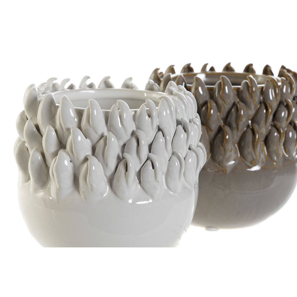 Vas DKD Home Decor Vit Grå Plast Stengods Modern 14 x 14 x 13 cm (2 antal) - 2