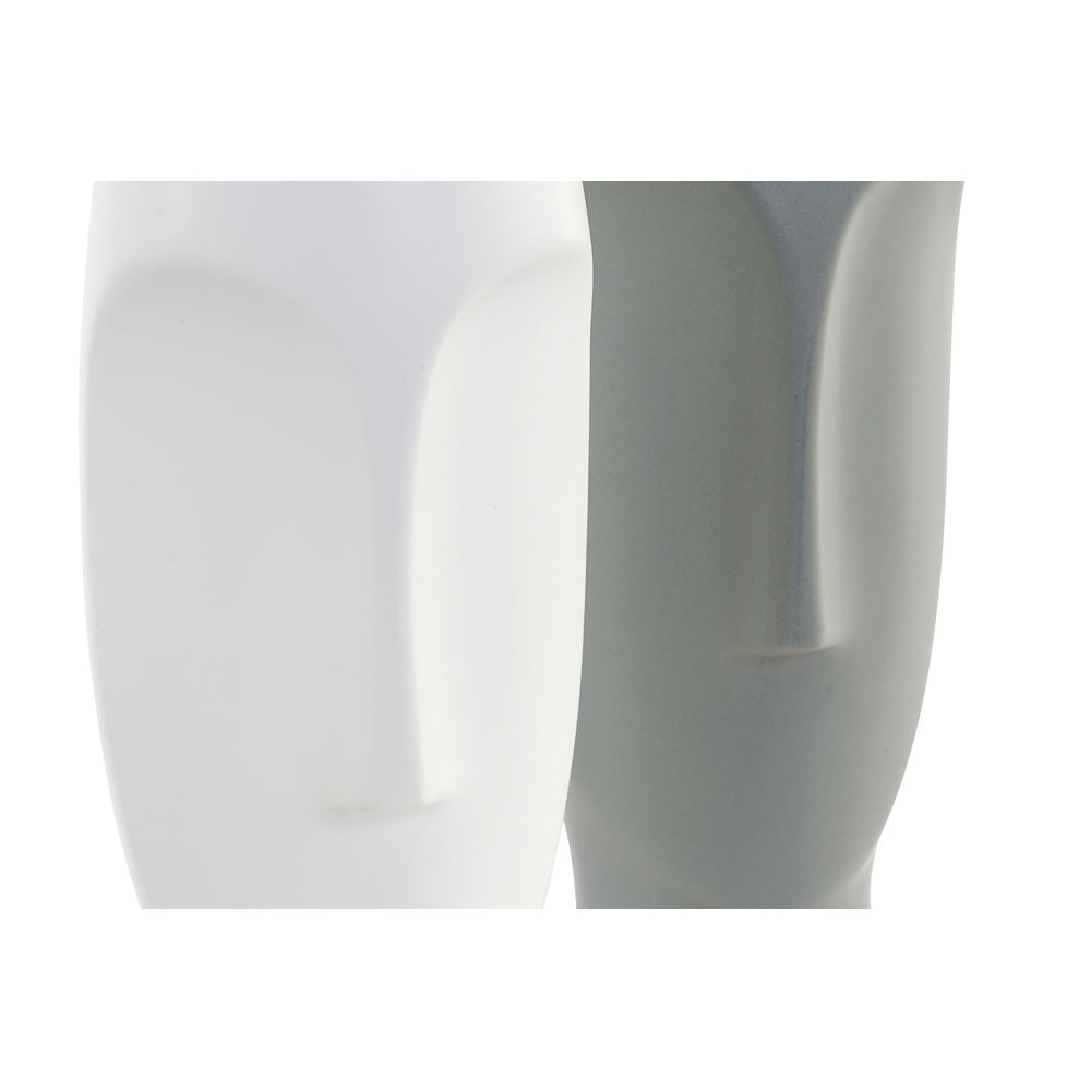 Vas DKD Home Decor Vit Grå Keramik Plast Ansikte 11 x 11 x 26,8 cm (2 antal) - 3