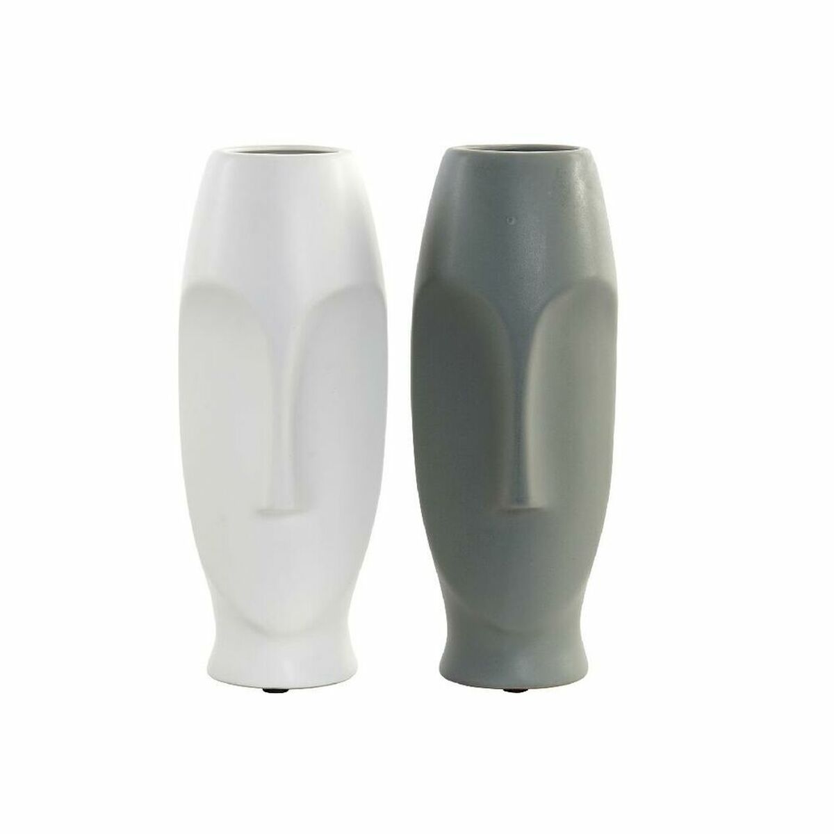Vas DKD Home Decor Vit Grå Keramik Plast Ansikte 11 x 11 x 26,8 cm (2 antal) - 4