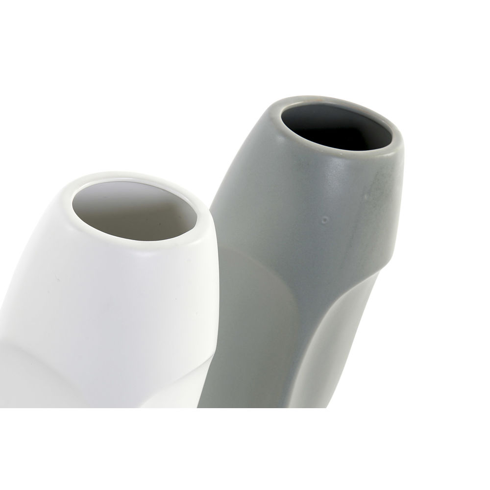 Vas DKD Home Decor Vit Grå Keramik Plast Ansikte 11 x 11 x 26,8 cm (2 antal) - 2