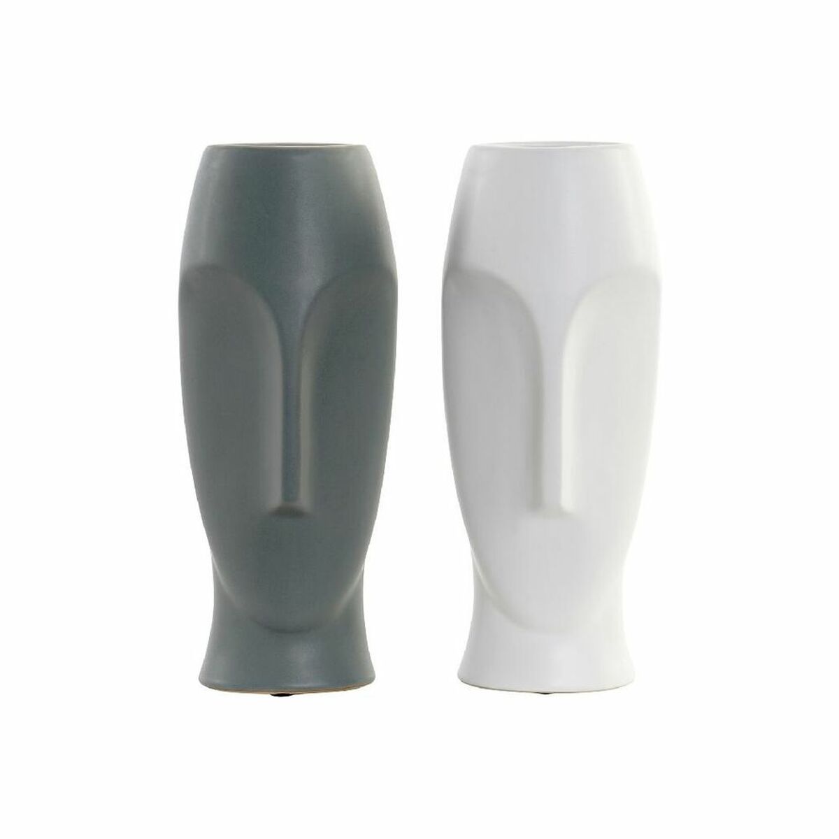 Vas DKD Home Decor Ansikte Keramik Grå Vit 13 x 13 x 34 cm (2 antal) - 4