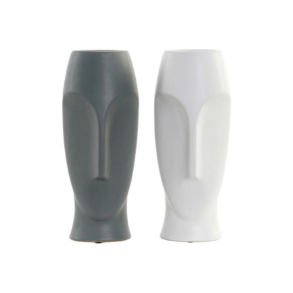 Vas DKD Home Decor Ansikte Keramik Grå Vit 13 x 13 x 34 cm (2 antal)