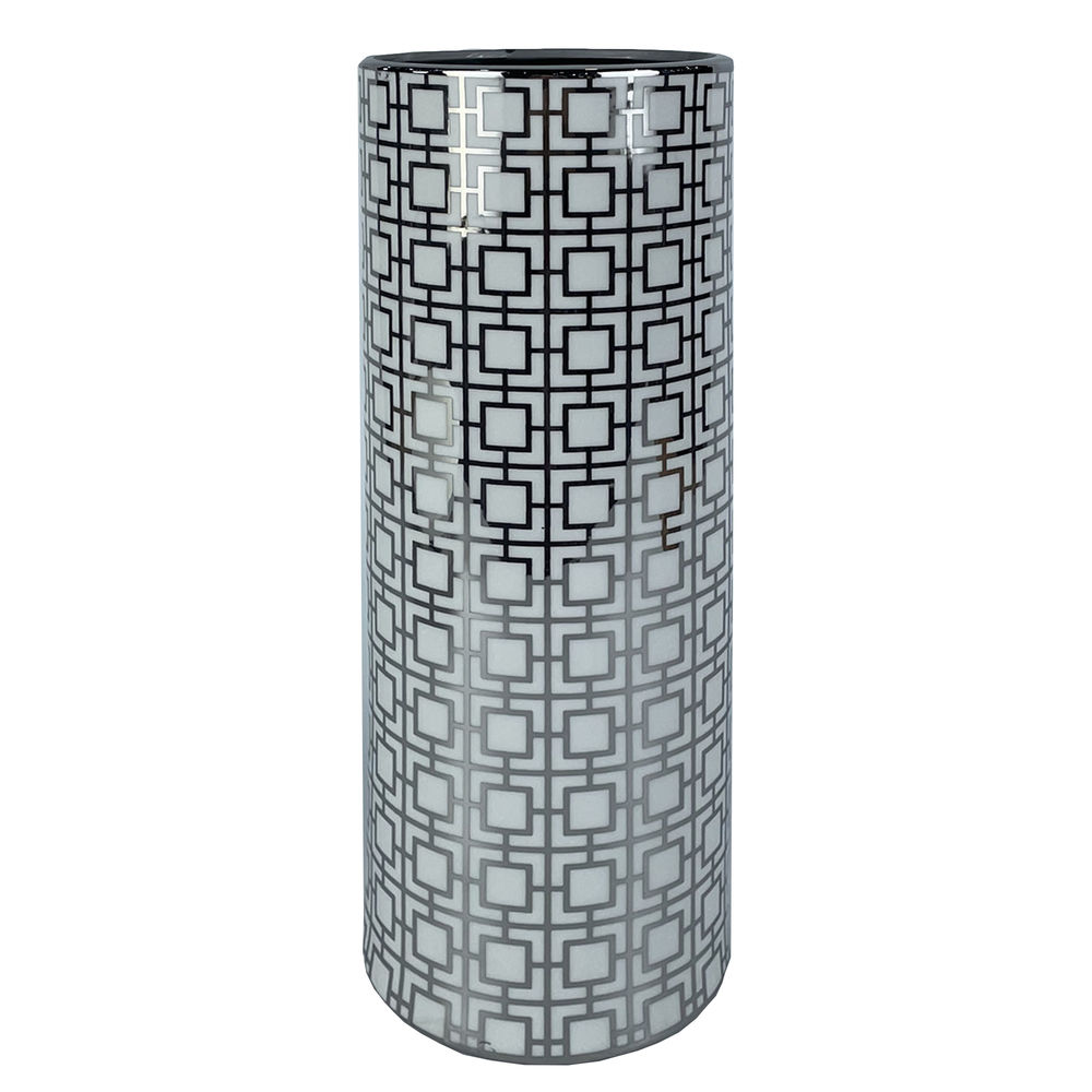 Vas DKD Home Decor Porslin Silvrig Vit Orientalisk Geometrisk 13 x 13 x 36 cm