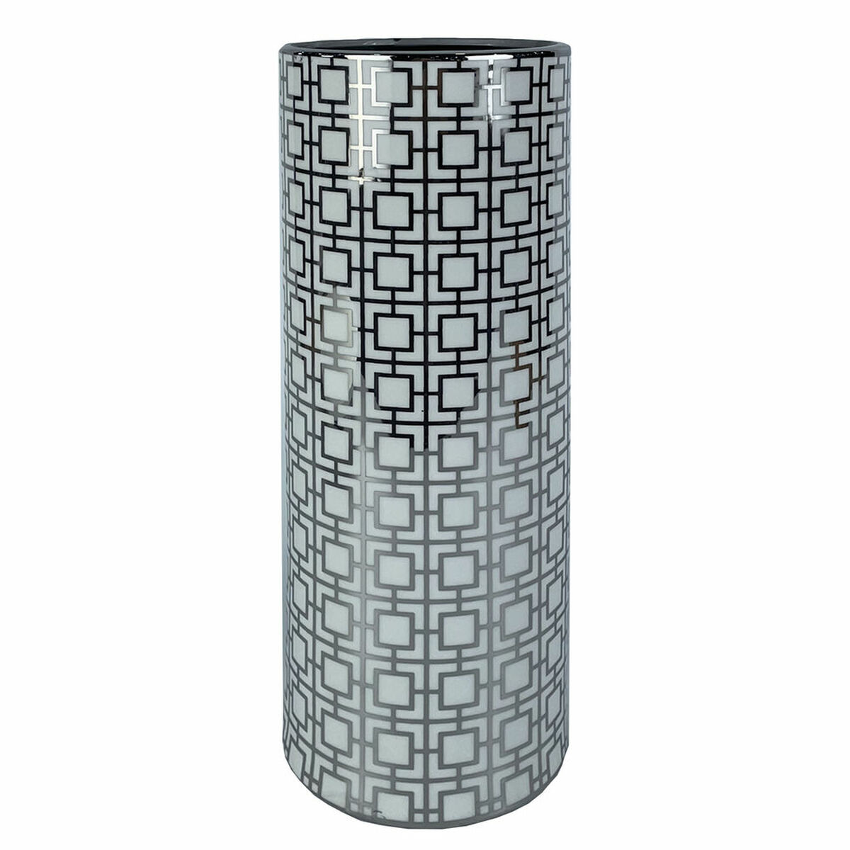 Vas DKD Home Decor Porslin Silvrig Vit Orientalisk Geometrisk 13 x 13 x 36 cm - 2