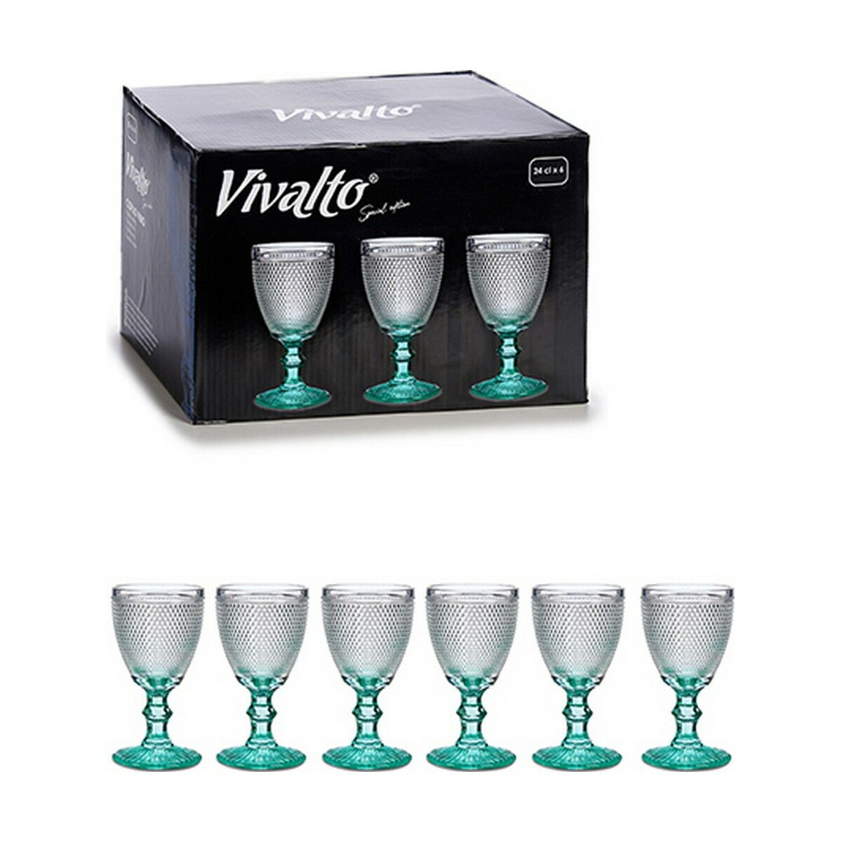 Vinglas Poäng Transparent Turkos Glas 240 ml (6 antal) - 2