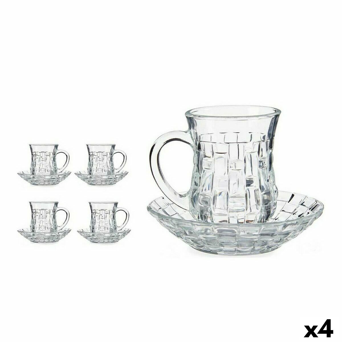 Set med koppar och fat 125 ml Transparent Glas (12 x 9 x 12 cm) (4 antal)