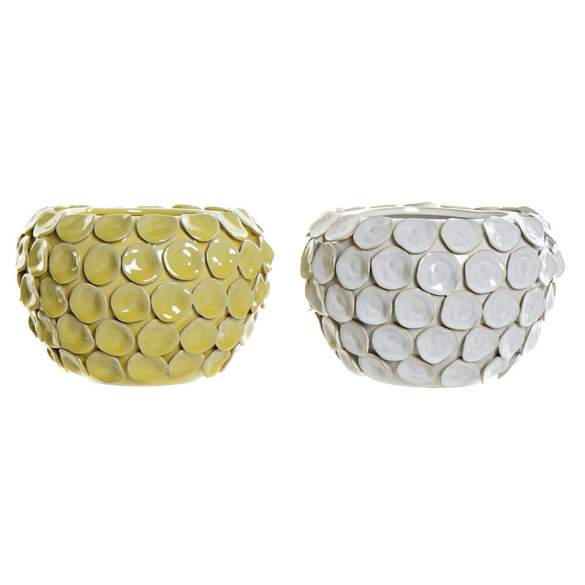 Vas DKD Home Decor 24,5 x 24,5 x 17 cm Vit Stengods Modern Med relief Senap (2 antal) - 2