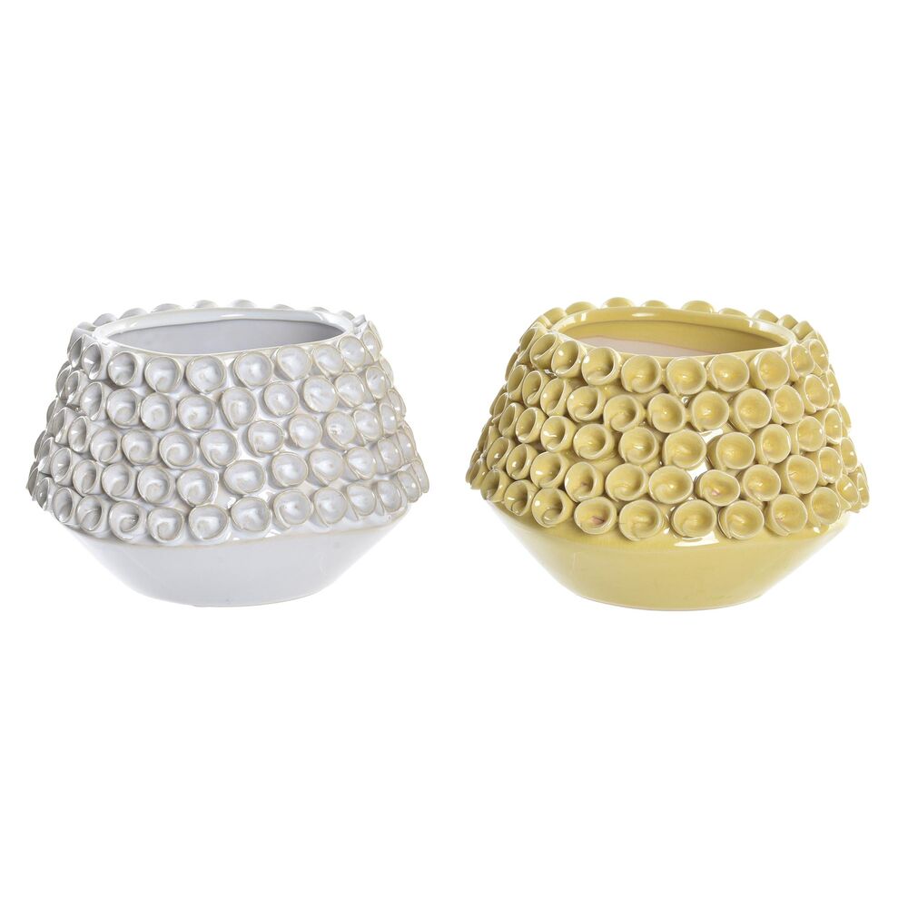 Vas DKD Home Decor Vit Stengods Modern Senap 20 x 20 x 13 cm (2 antal)