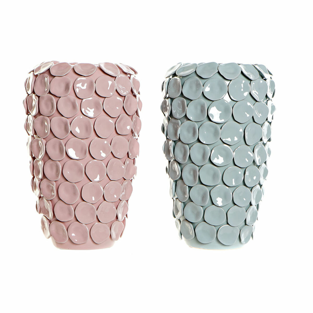 Vas DKD Home Decor 20 x 20 x 30,5 cm Rosa Turkos Stengods Modern Med relief (2 antal) - 2