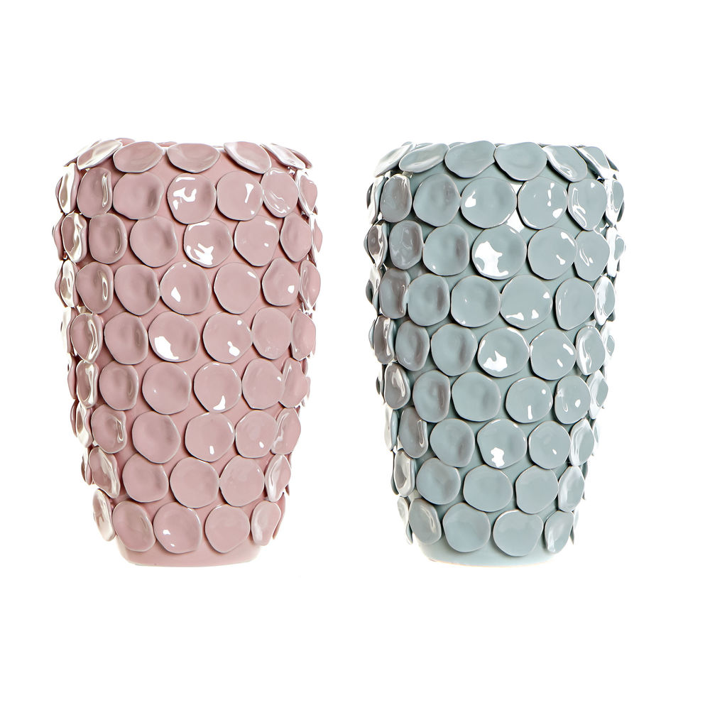 Vas DKD Home Decor 20 x 20 x 30,5 cm Rosa Turkos Stengods Modern Med relief (2 antal)