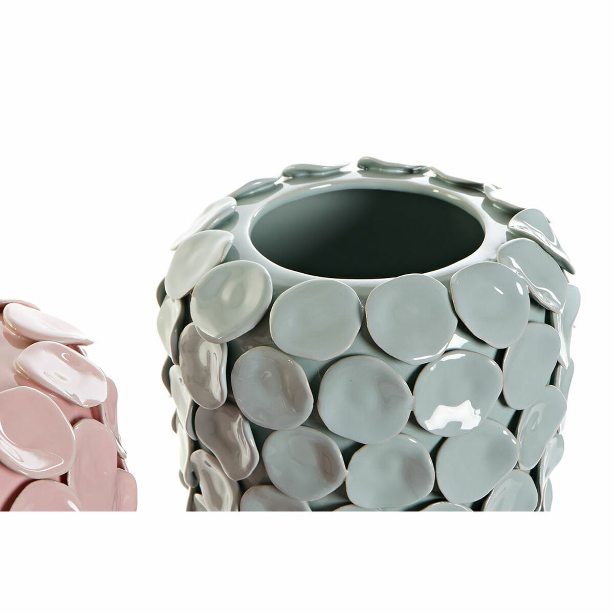 Vas DKD Home Decor 20 x 20 x 30,5 cm Rosa Turkos Stengods Modern Med relief (2 antal) - 3