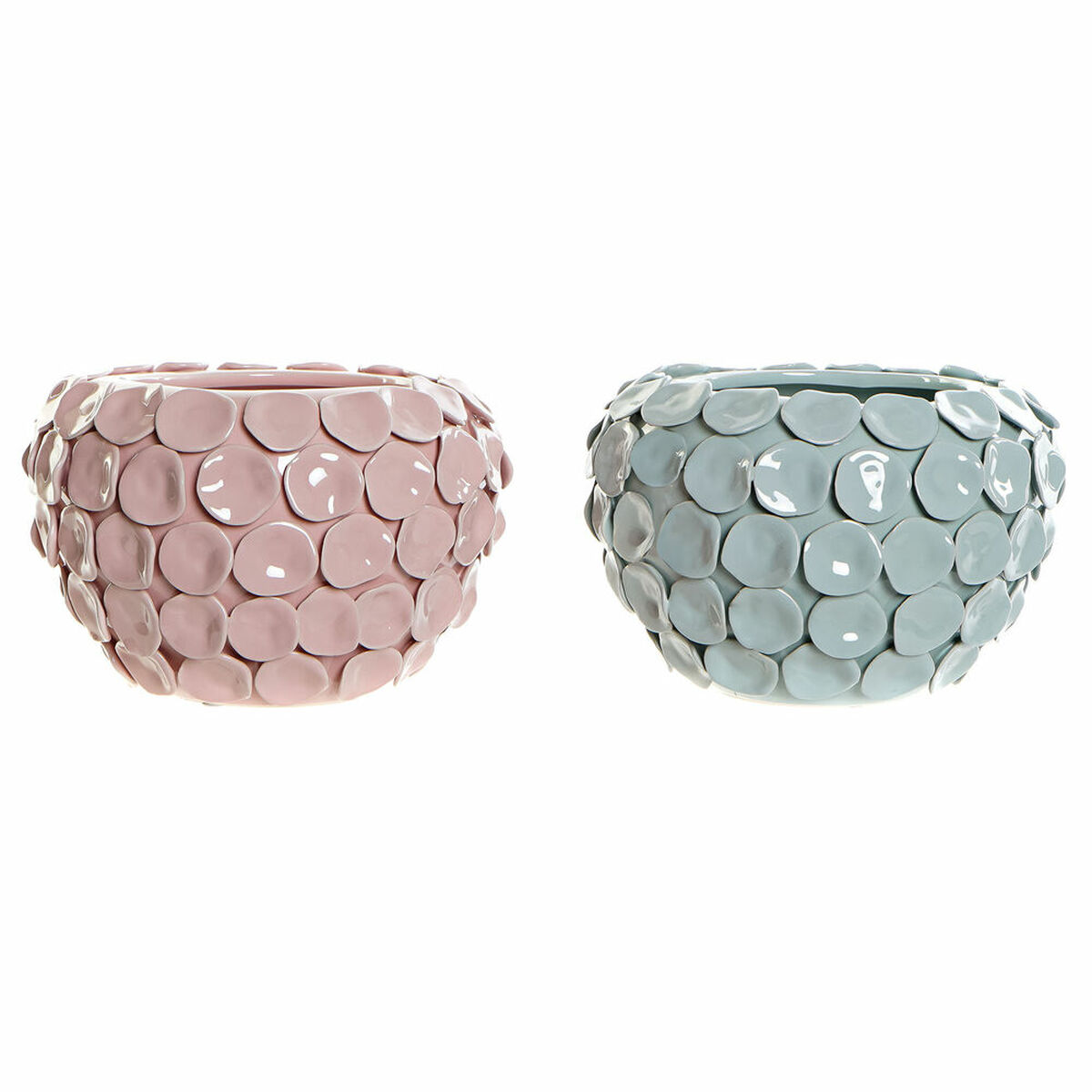Vas DKD Home Decor 24,5 x 24,5 x 17 cm Rosa Turkos Stengods Modern Med relief (2 antal) - 2