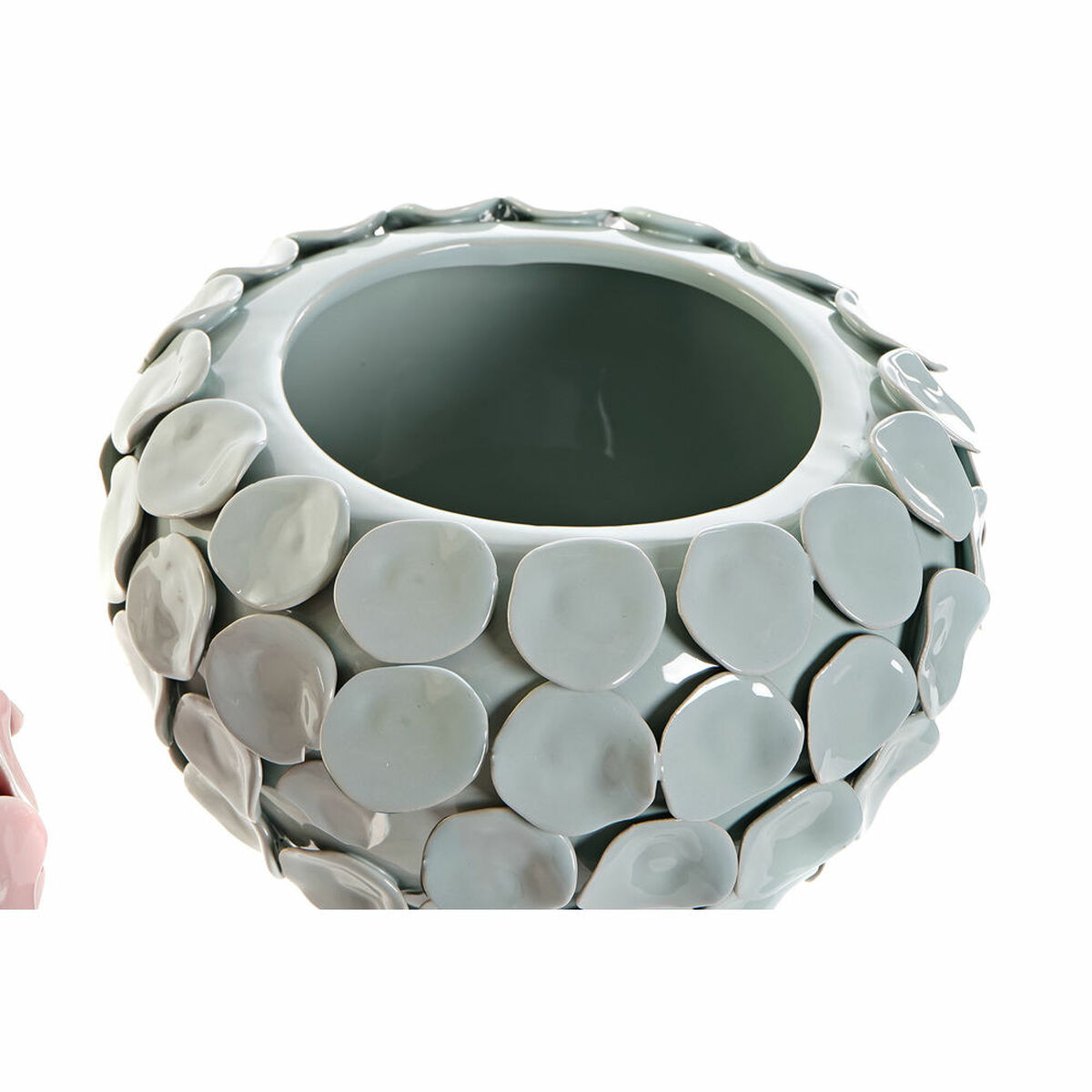 Vas DKD Home Decor 24,5 x 24,5 x 17 cm Rosa Turkos Stengods Modern Med relief (2 antal) - 3