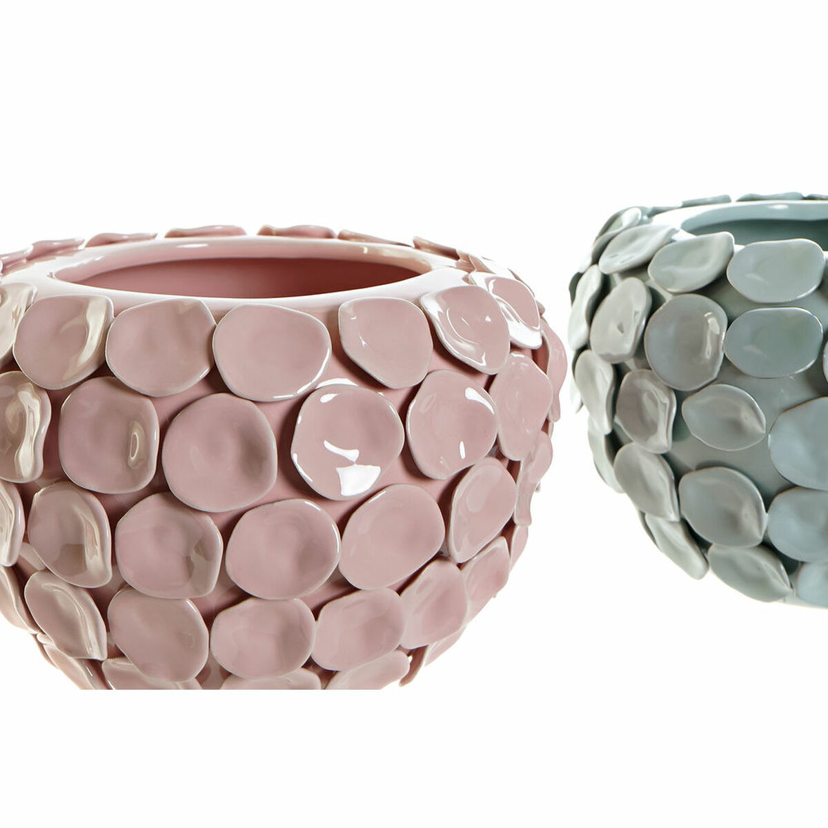 Vas DKD Home Decor 24,5 x 24,5 x 17 cm Rosa Turkos Stengods Modern Med relief (2 antal) - 4