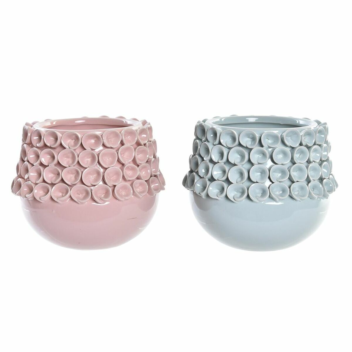 Vas DKD Home Decor Rosa Turkos Stengods Blomster Medelhavs 17 x 17 x 13,5 cm (2 antal) - 3
