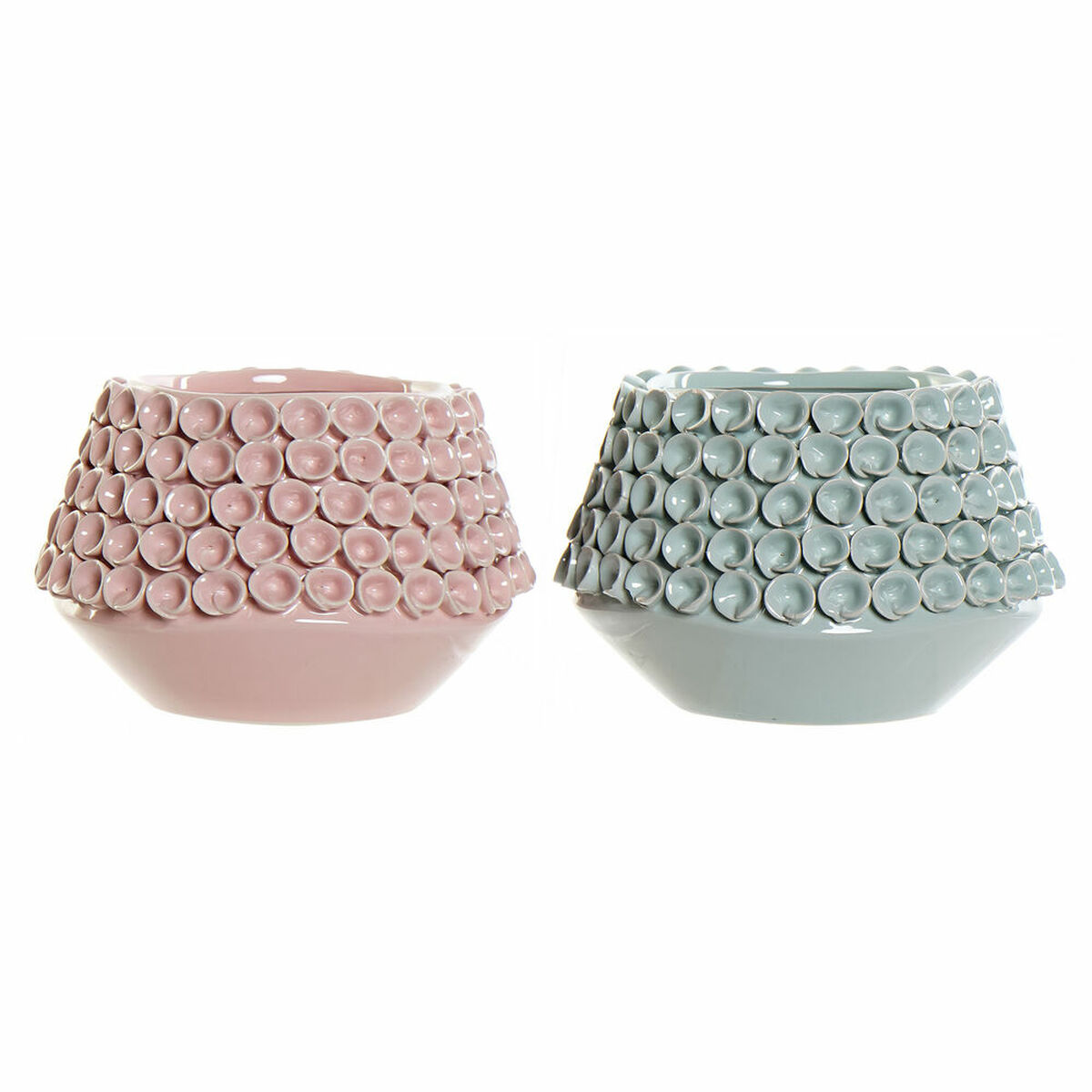 Vas DKD Home Decor Blomster Rosa Turkos Stengods 20 x 20 x 13 cm Medelhavs (2 antal) - 3