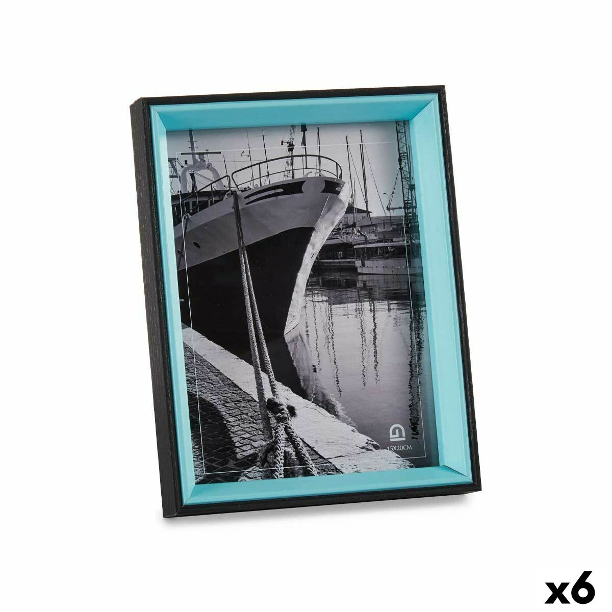 Fotoram Glas Svart Blå Trä MDF (3 x 22 x 17 cm) (6 antal)
