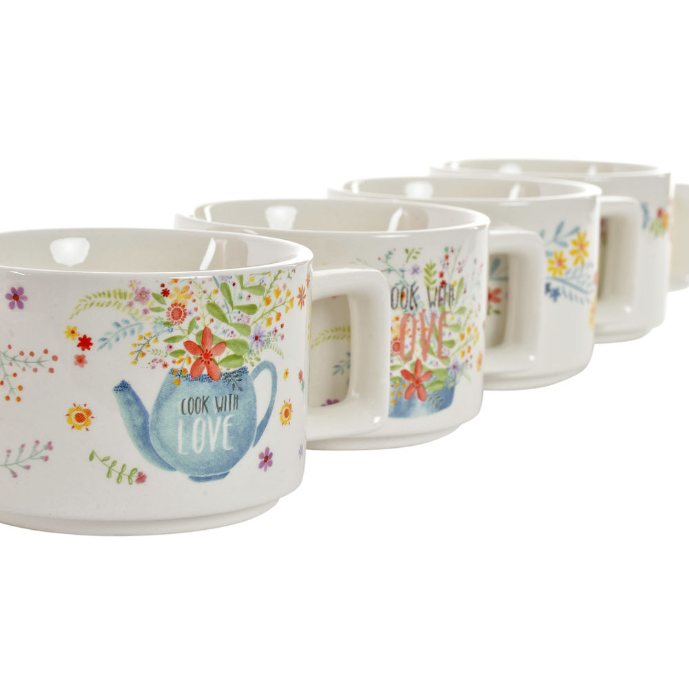 Set med kaffekoppar DKD Home Decor Metall Multicolour 260 ml Dolomite (4 Delar) - 2