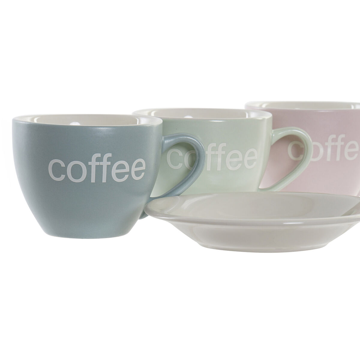 Set med 6 koppar och fat DKD Home Decor Blå Rosa Grön Stengods 150 ml - 3